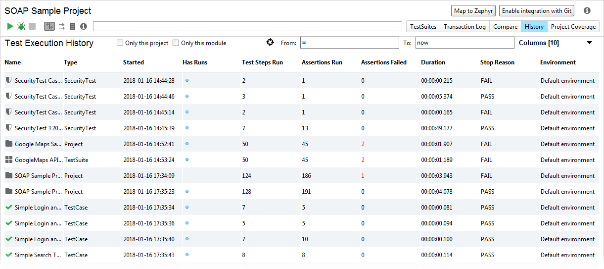 The History page overview The History page overview