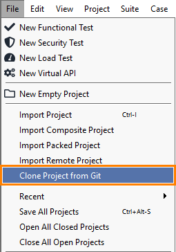 Clone project from Git: Clone Project in main menu