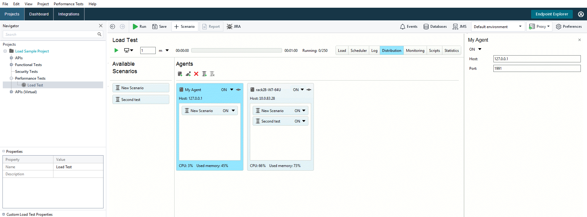 API distributed load testing with ReadyAPI: The Distribution Page