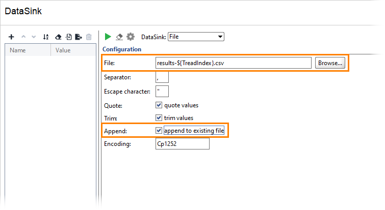API load testing with ReadyAPI: Datasink Options