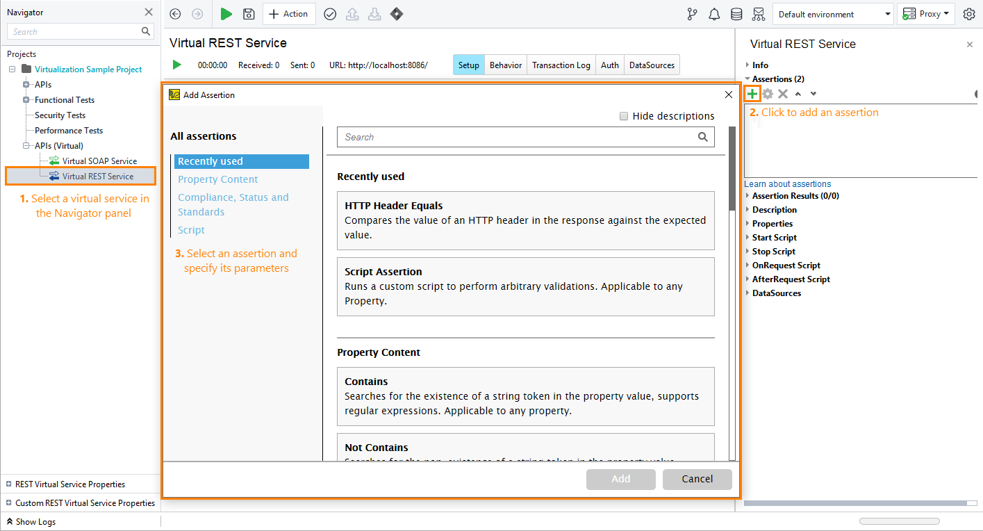 Service virtualization and API testing: Validating virtual services with assertions