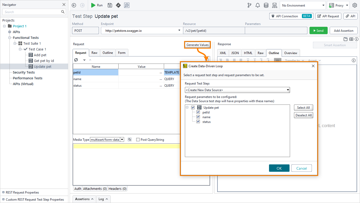 Setting up a data source loop in ReadyAPI: Generate values