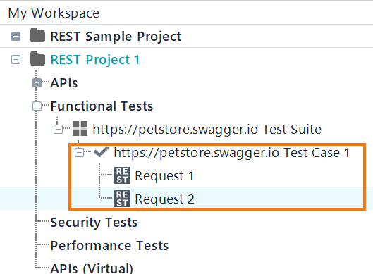 Functional Web Service Testing with ReadyAPI: New Request in Test Case ReadyAPI displaying the newly added request step listed among other test steps in the Navigator tree