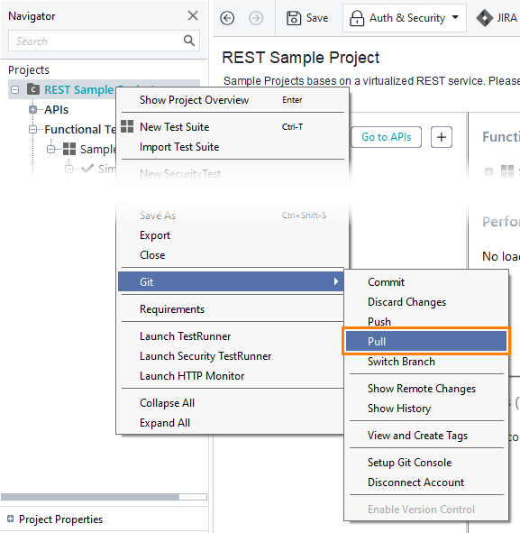 Git integration: Pull command in context menu