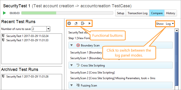 ReadyAPI: Log panel on the Compare tab