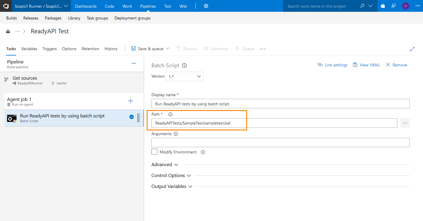 Configure a Batch Script task