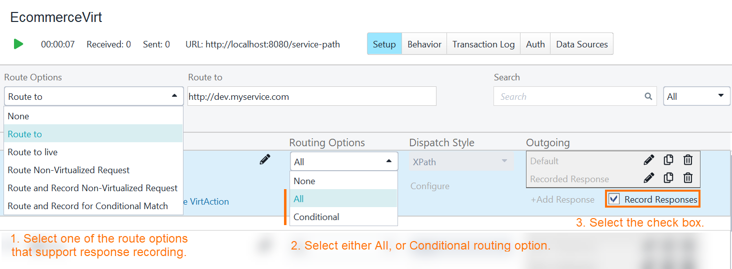 Service virtualization and API testing: Recording real API responses Response recording.