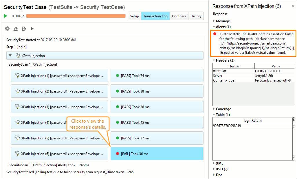 ReadyAPI: Analyze details in security tests