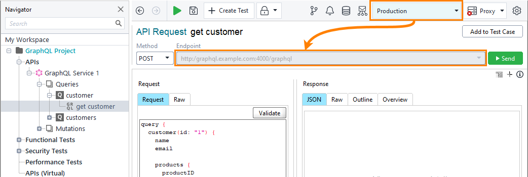 Testing GraphQL APIs in ReadyAPI: Set endpoins with environments