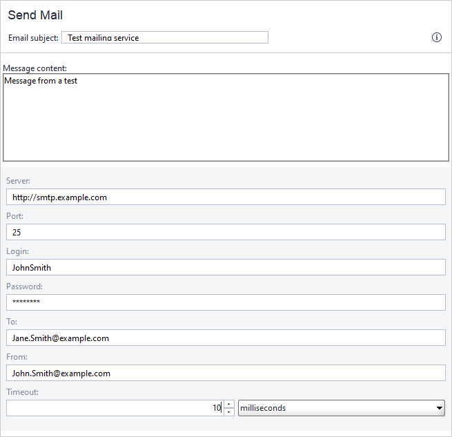 Send Mail test step editor Send Mail test step editor