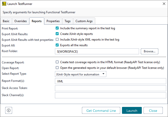 ReadyAPI: The Reports tab of the test runner ReadyAPI: The Reports tab of the test runner