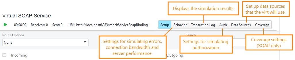 Service virtualization and API testing: The service editor pages