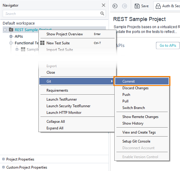 Git integration: Commit command in context menu Git integration: Commit command in context menu