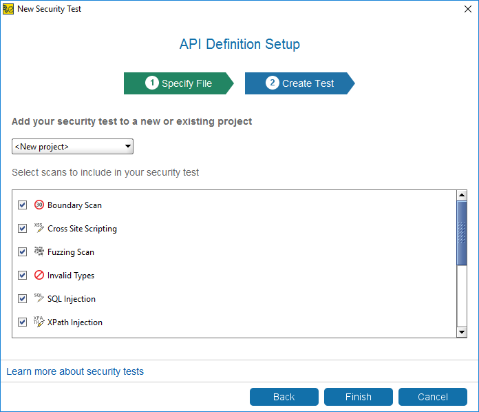 ReadyAPI: Selecting scans for the description security test ReadyAPI: Selecting scans for the description security test