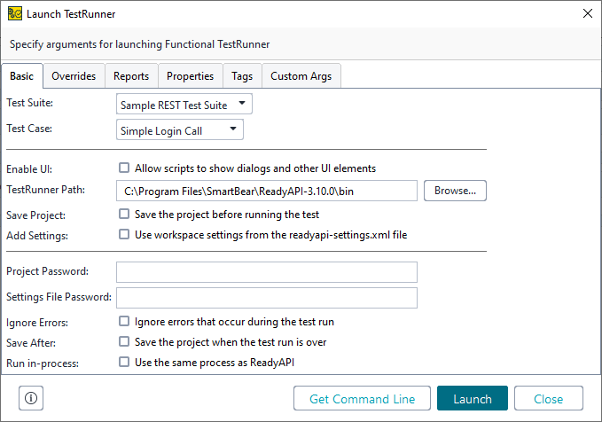 ReadyAPI: The Basic tab of the test runner ReadyAPI: The Basic tab of the test runner