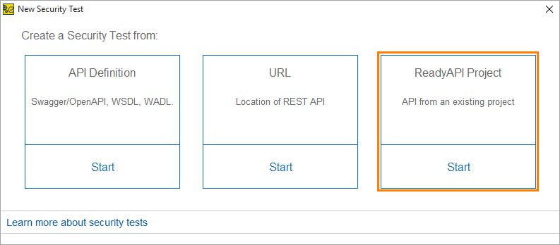 ReadyAPI: Selecting an API as a source for the security test