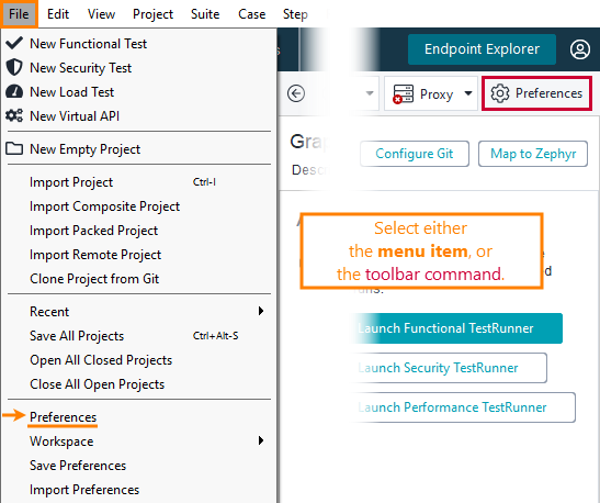 API testing: Opening ReadyAPI settings