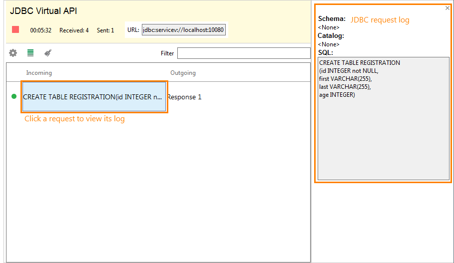 Service virtualization and API testing: JDBC request log Service virtualization and API testing: JDBC request log