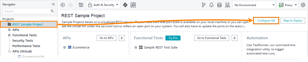 Teamwork in ReadyAPI: Enable integration with Git