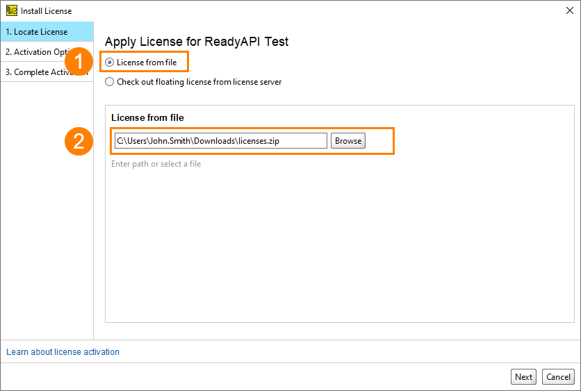 Install license from file
