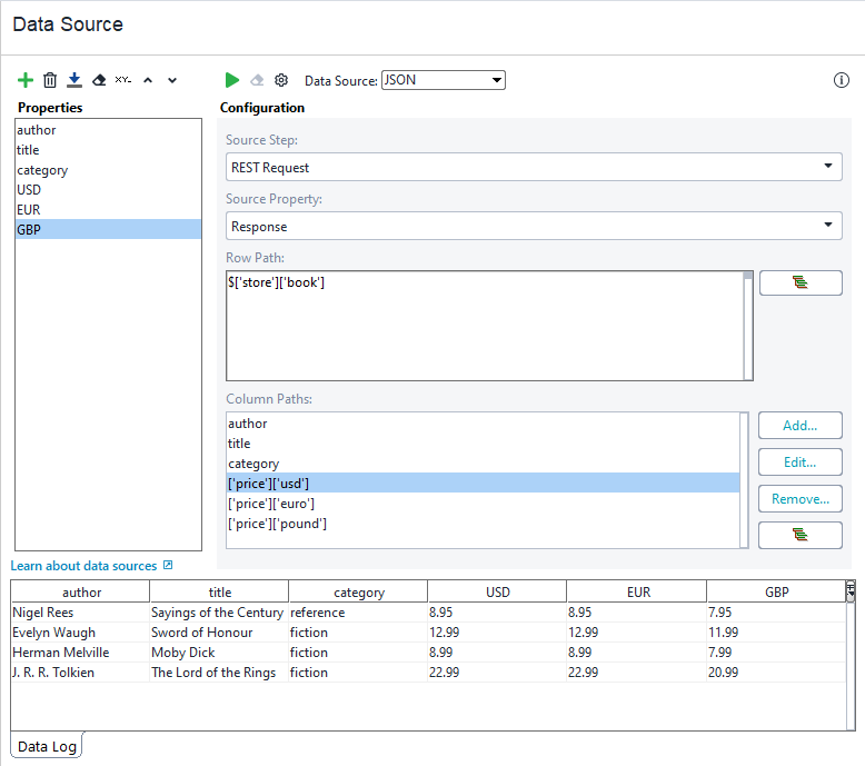 The JSON data source The JSON data source