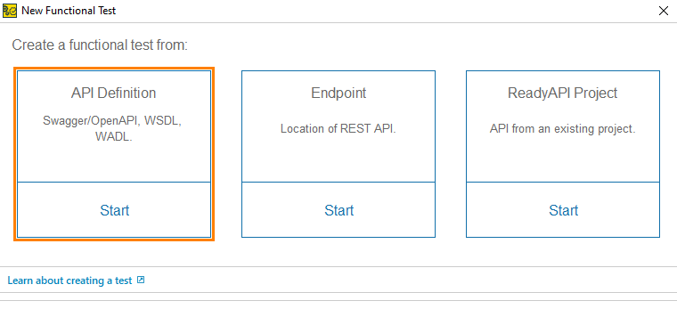 Creating a functional test from an API definition