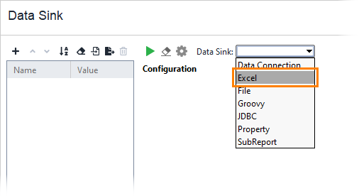 Excel DataSink Example: Excel data sink type