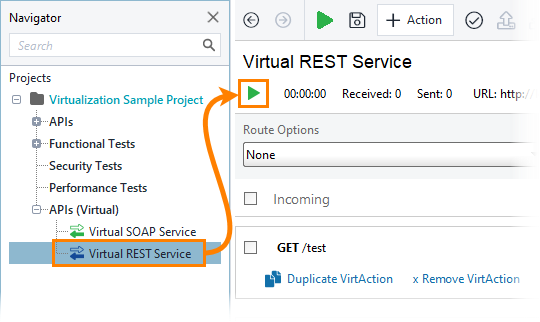 Service virtualization and API testing: Running virtual service from the service editor