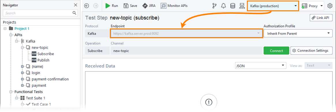 Testing Kafka APIs in ReadyAPI: Set endpoins with environments