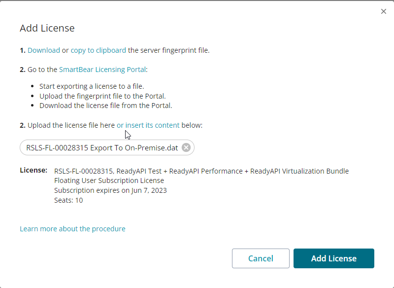 add license onprem server