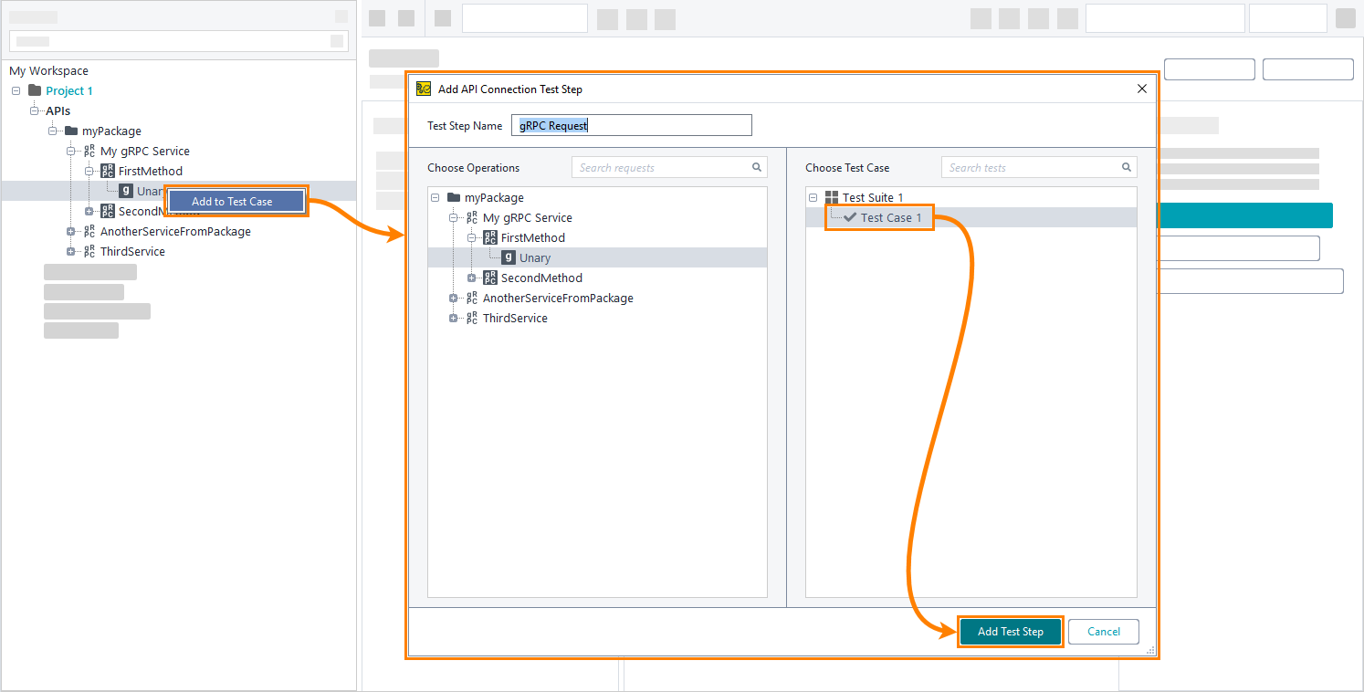 Testing gRPC services in ReadyAPI: Add gRPC operation to a test case