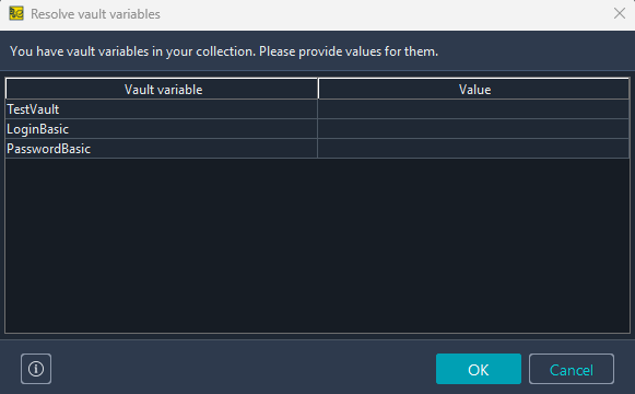 Resolve Vault Variables Dialog