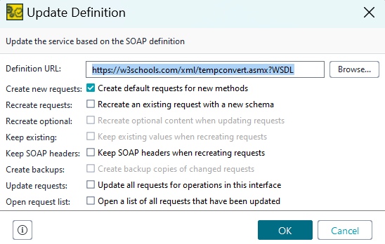 The Update Definition dialog for SOAP interfaces Update definition dialog for SOAP interfaces