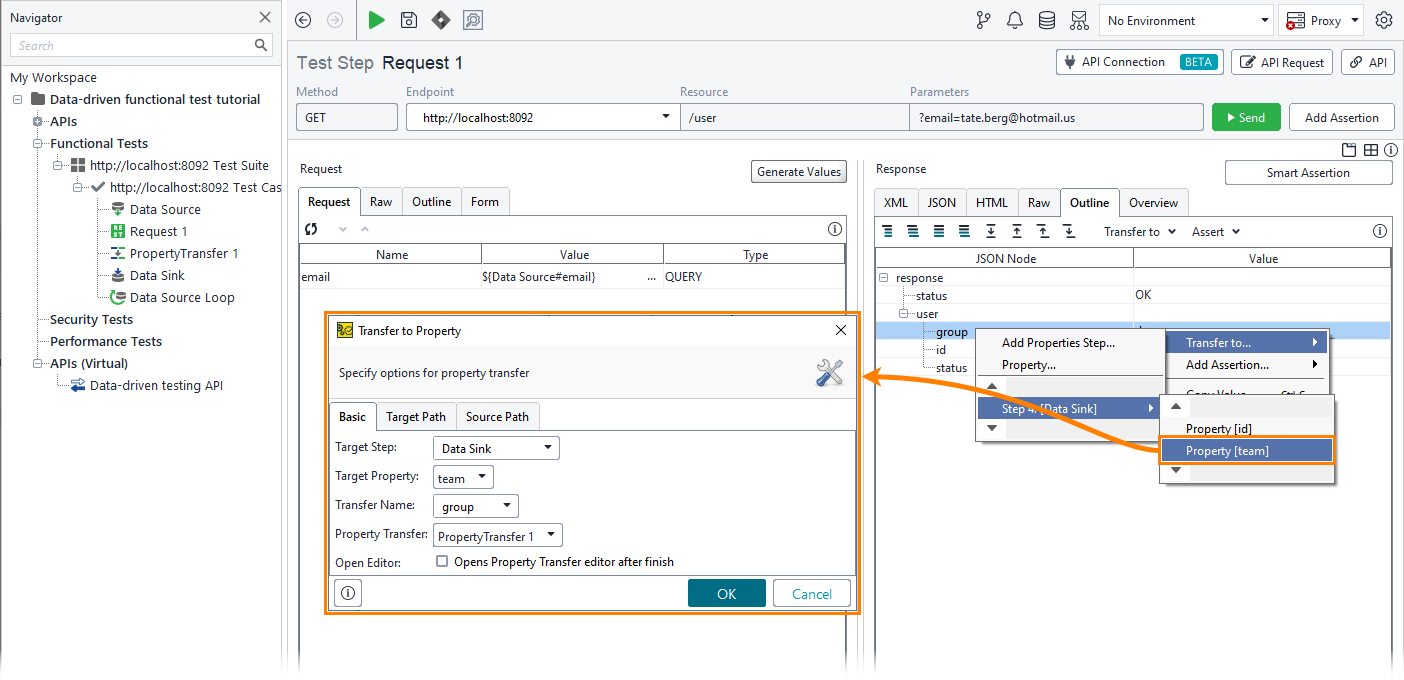 ReadyAPI: Creating a transfer for the group node ReadyAPI: Creating a transfer for the group node