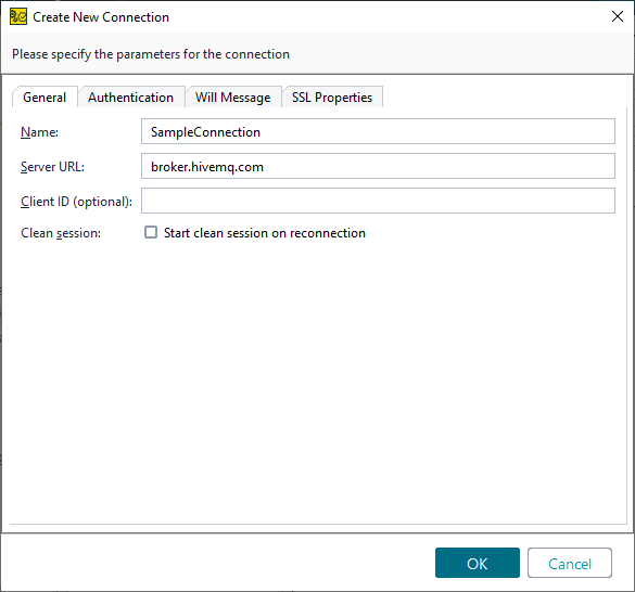 MQTT Testing in ReadyAPI: Configure connection dialog MQTT Testing in ReadyAPI: Configure connection dialog