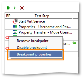 The Breakpoint context menu The Breakpoint context menu