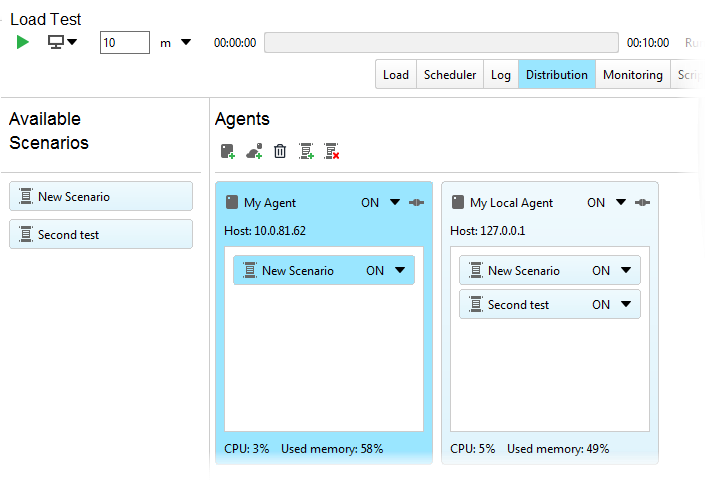 API distributed load testing with ReadyAPI: Created Agents