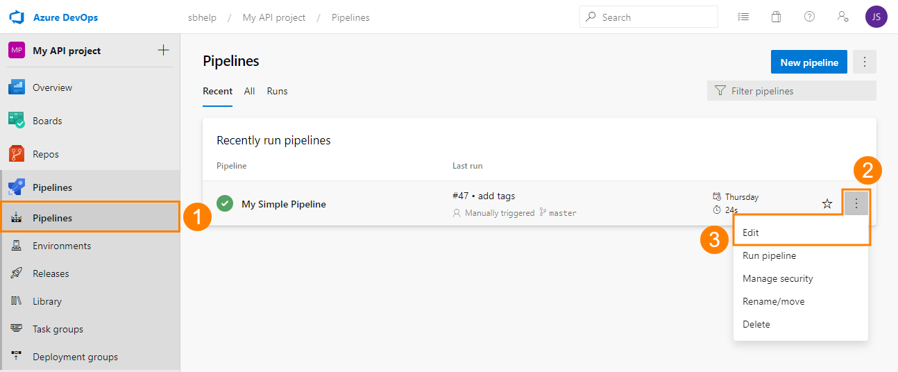Open an existing pipeline Open an existing pipeline