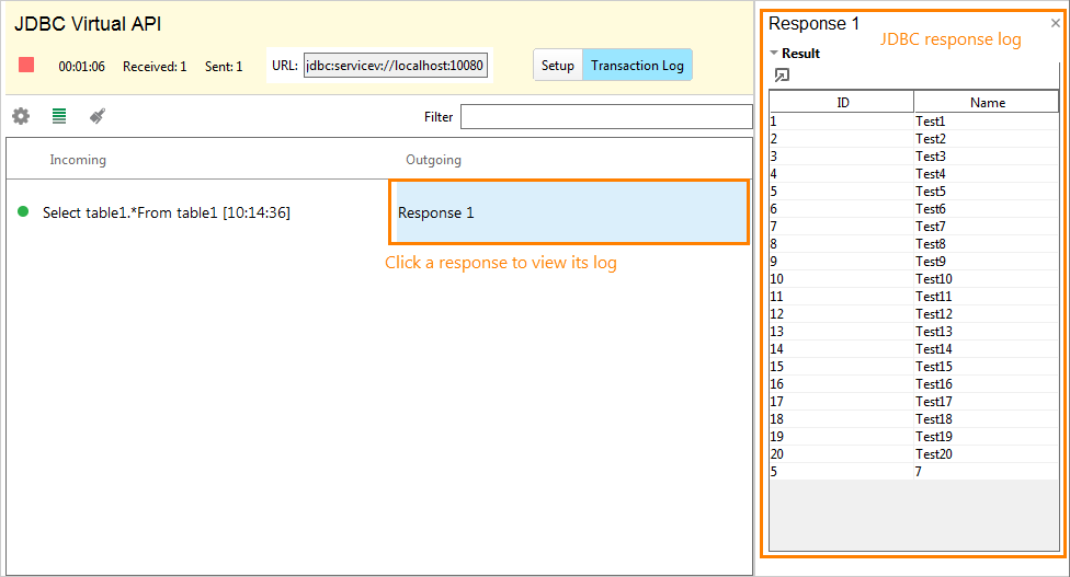Service virtualization and API testing: JDBC response log Service virtualization and API testing: JDBC response log