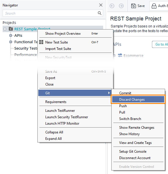 Git integration: Discard Changes command in context menu