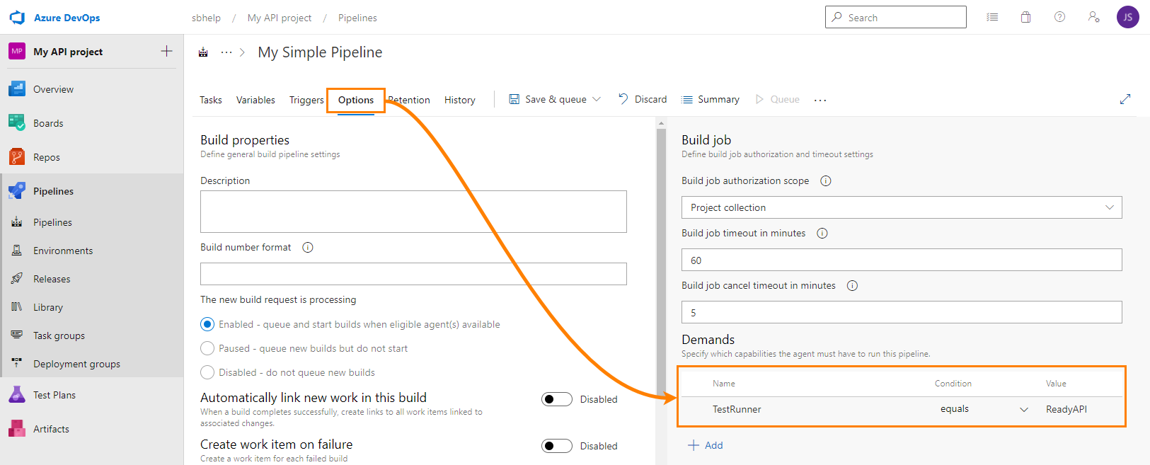 Adding demands of agents to a build defintion
