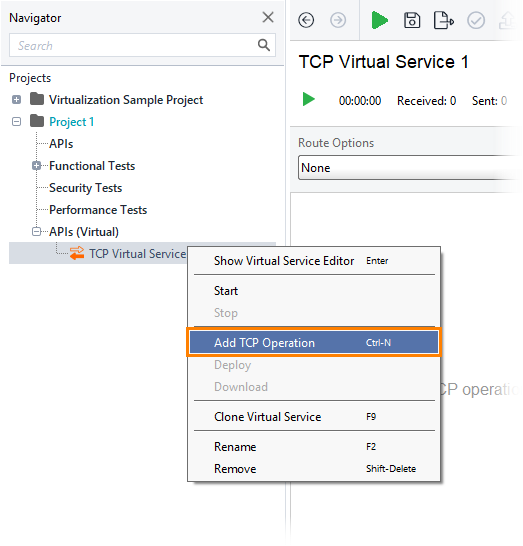 The Add TCP Operation button The Add TCP Operation button