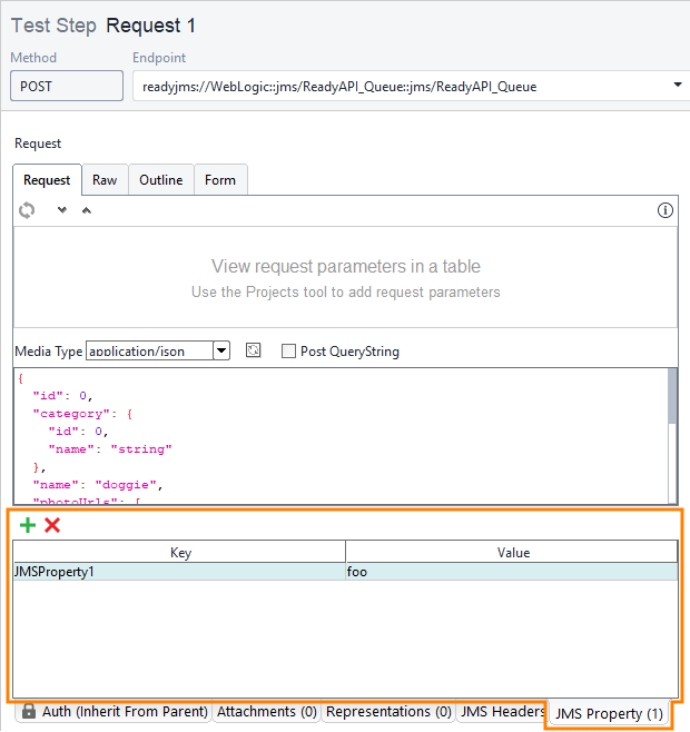 The JMS Property panel