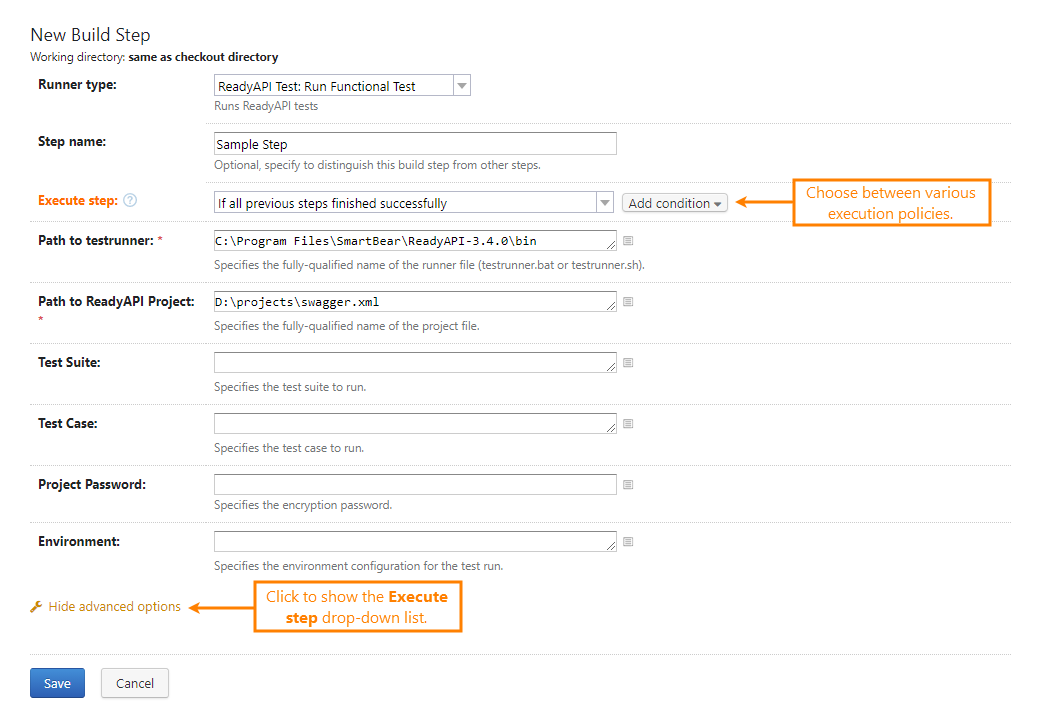 TeamCity: The Execute Step drop-down list