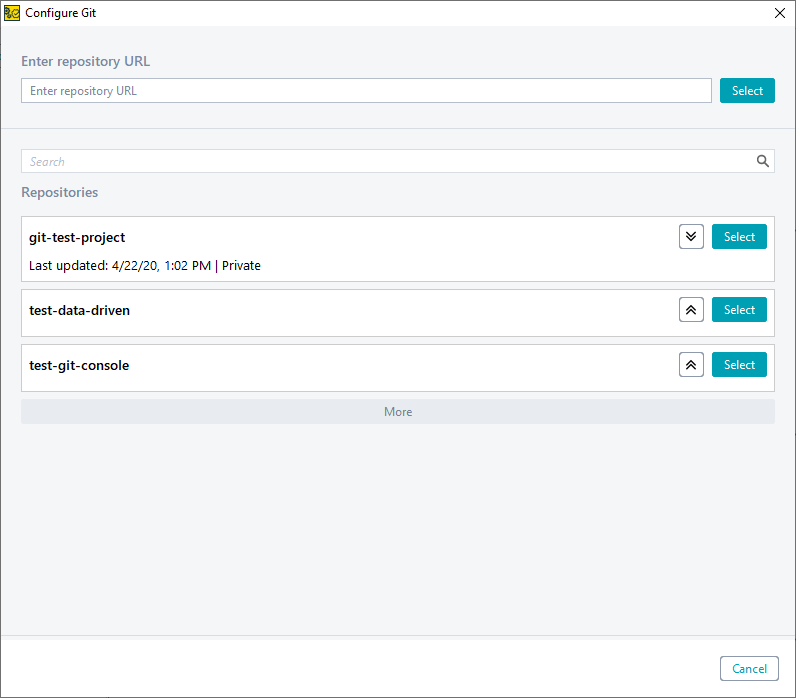 Connect project with a Git repository: Select the repository