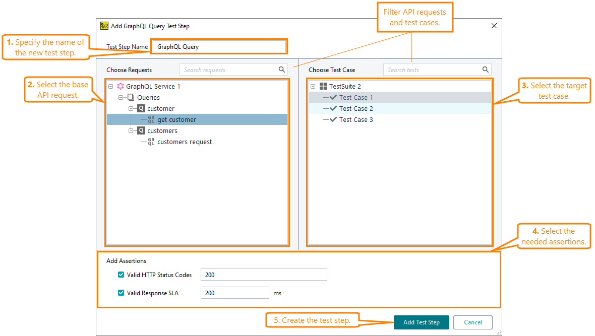 SOAP testing in ReadyAPI: Add SOAP Request test step dialog
