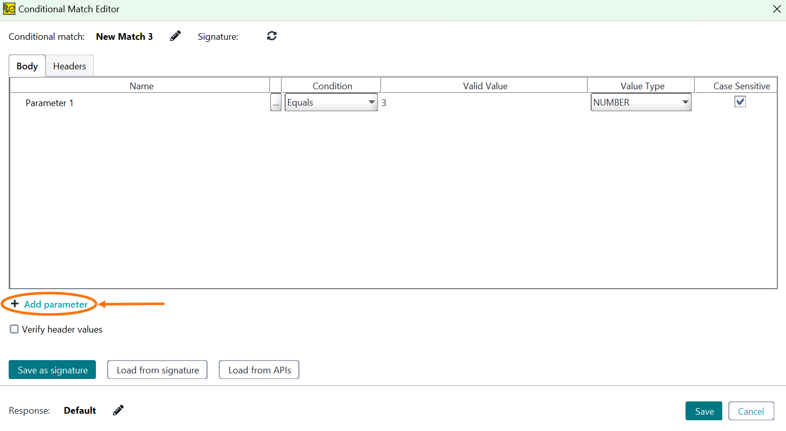 Adding Parameters Adding Parameters in Conditional Match Editor