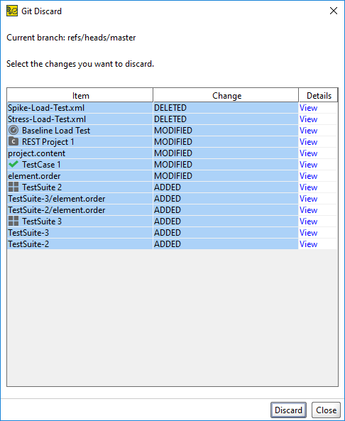 Git integration: Git Discard Dialog