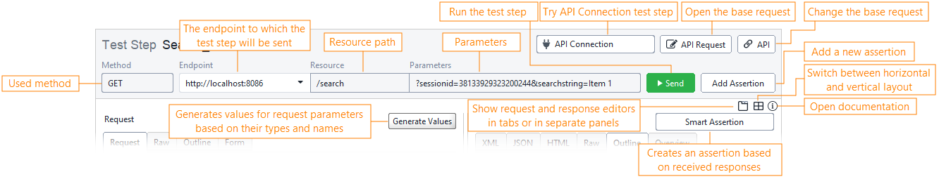 REST Request test step toolbar