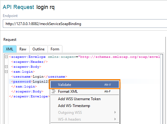 The Validate option in the XML editor The Validate option in the XML editor